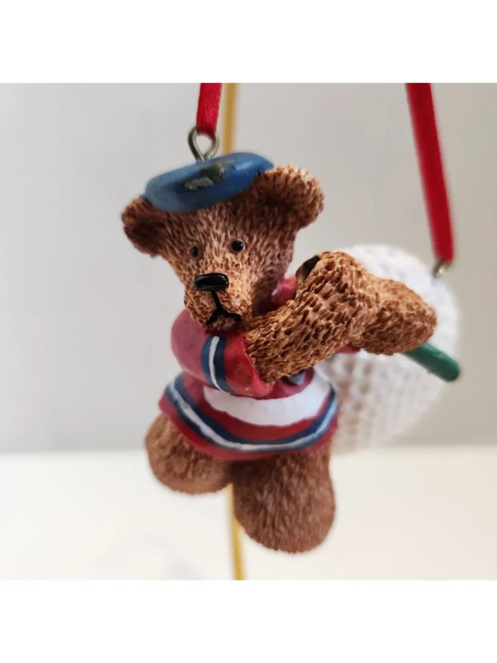 Kurt S. Adler Golf-Themed Teddy Bear Christmas Ornament Red Ribbon Hand-Painted